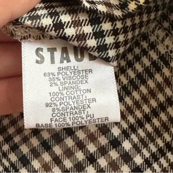 STAUD ‘Oz’ Checkered Long Sleeve Dress with Leatherette Details - Picture 15 of 16